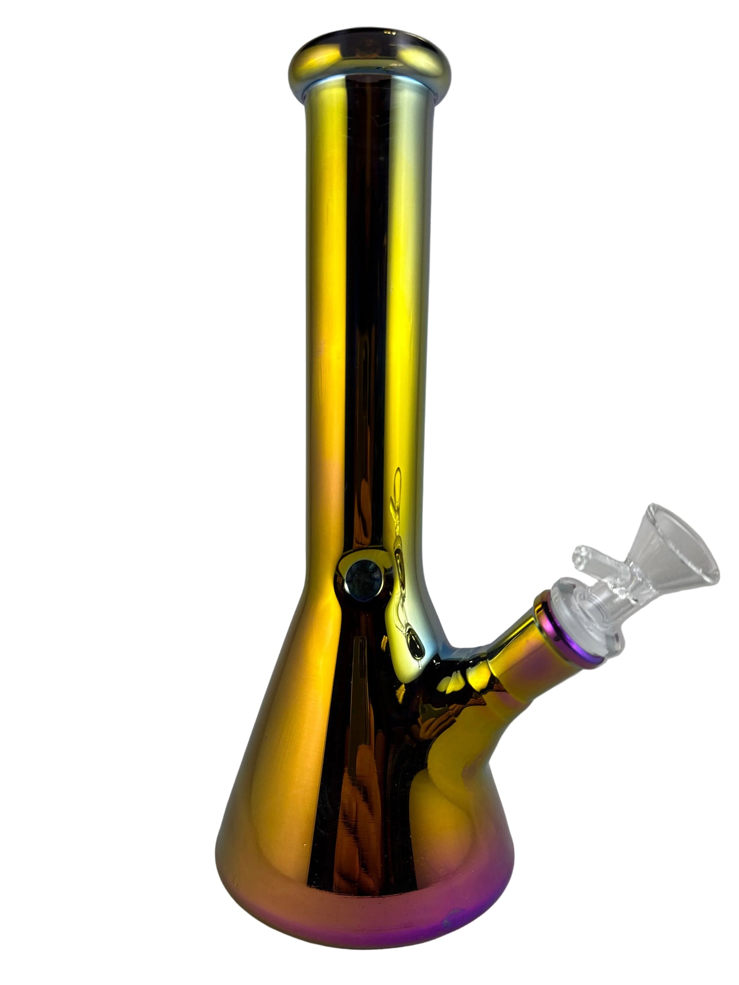 Metallic smoking pipe with glass bowl on a white background