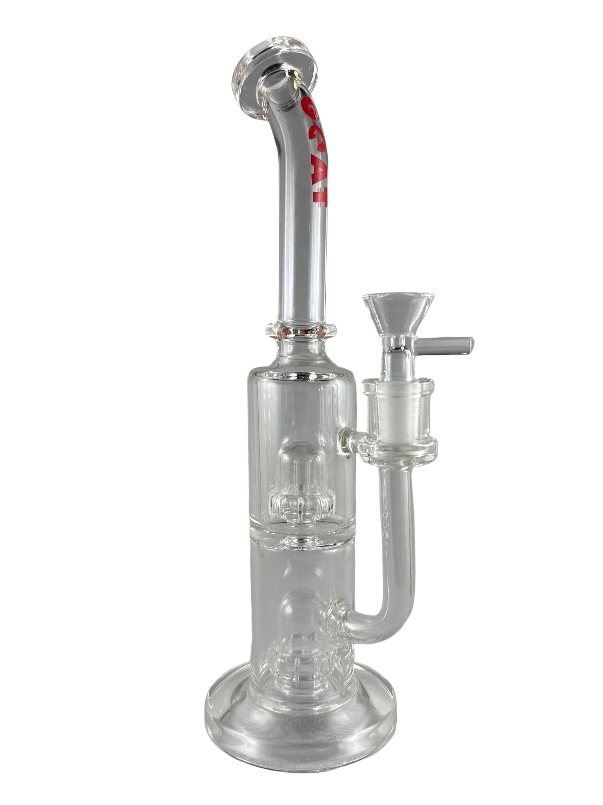 Clear glass smoking device on a gray background